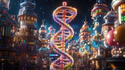 Fototapeta premium Colorful DNA Cityscape at Night