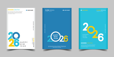 2026 Happy new year colorful business cover background with typography style for presentation,poster,greeting card design