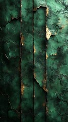 Fototapeta premium Textured Green Surface with Peeling Paint and Golden Streaks on Dark Wood