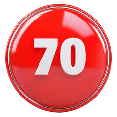 Isolated Red Glossy Circle with Number 70 Design on Transparent Background