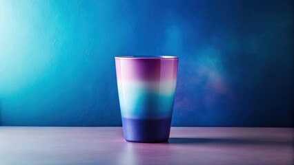A vibrant ombre tumbler sits on a sleek surface against a deep blue backdrop