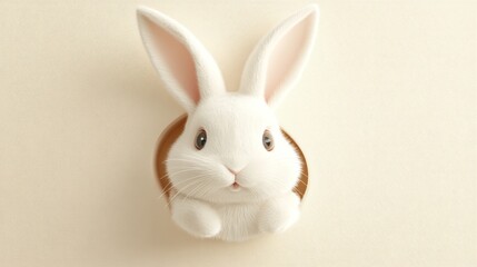 Obraz premium White rabbit peeking from hole in beige paper