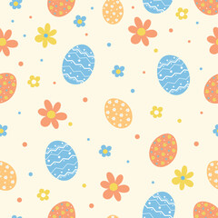 Easter Seamless pattern with flowers and eggs for banner background and greeting cards decoration