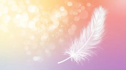 Obraz premium White feather floats, pastel bokeh background, serenity, design element