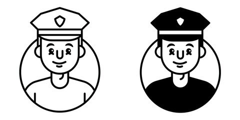 Policeman editable stroke outline & solid icon isolated on white background flat vector illustration, black outline, Pixel perfect