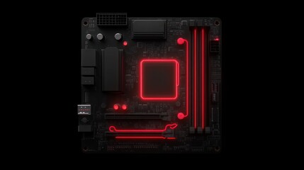 Obraz premium Computer Motherboard with Red LEDs