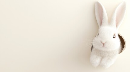 Obraz premium White Rabbit Peeking from Hole