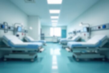 Blur image background of a hospital corridor with treatment beds and medical equipment, medical equipment, medical facilities