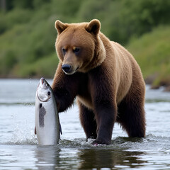 Obraz premium brown bear sitting on the water