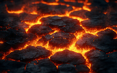 Fiery Volcanic Ground with Molten Lava Cracks  