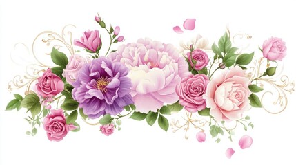 Romantic floral bouquet arrangement; decorative; elegant; ideal for greeting cards; invitations