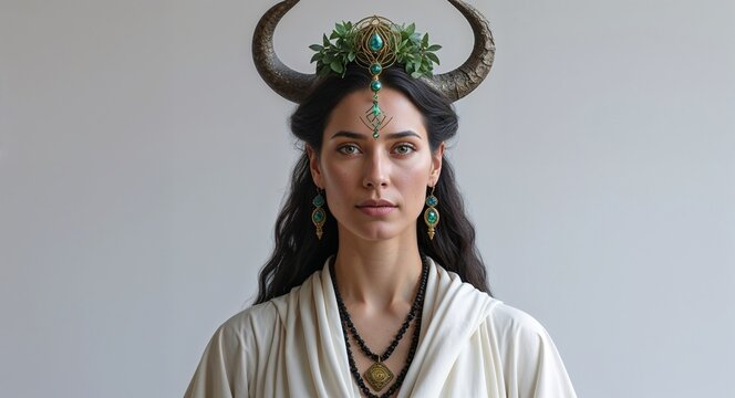 Mystic priestess in plain white background portrait