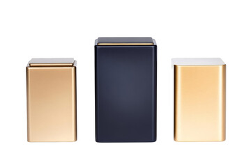 Three Metallic Containers Isolated On Black Background Photo