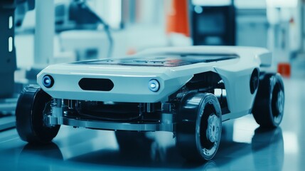 An autonomous vehicle developer testing self driving AI algorithms in a high tech mobility lab, futuristic automotive research facility with AI-controlled vehicles, Scientific style