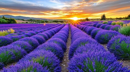 Fototapeta premium Lavender Fields Sunset Sunrise Provence - Golden Hour Photography