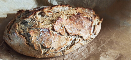 Freshly baked bread Wholegrain bread Flat lay. Food concept..