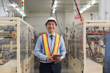 Male engineer, Industry factory, Storage warehouse. Asian male plant engineer working with digital...