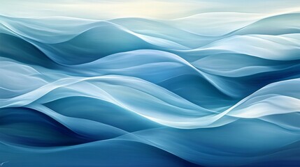 Fototapeta premium Dramatic seascape abstraction with flowing liquid forms, deep oceanic blues blending into light turquoise, dynamic wave patterns, ethereal underwater current effects, artistic water ripples, modern