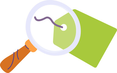 A magnifying glass focused on a green tag