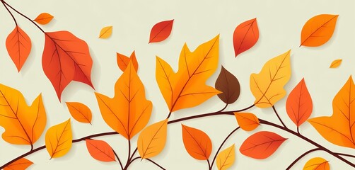 Abstract autumn leaves, stylized botanical illustrations Modern fall foliage elements, flat vector design, botany,  nature