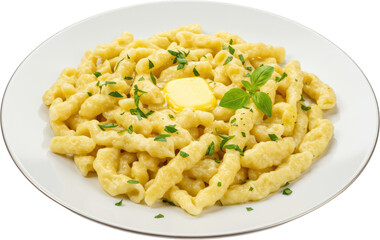 Creamy Sp tzle Pasta Dish with Butter Parsley and Basil Garnish