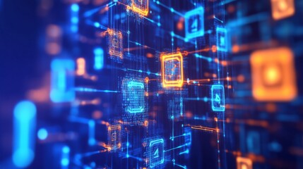 Fototapeta premium Blockchain engineer designing decentralized applications for finance, tech lab with blockchain coding interfaces and digital asset models, Digital-tech style