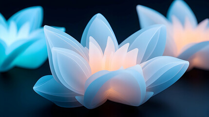 Fototapeta premium Icy Blue Crystal Flowers Glowing in the Dark