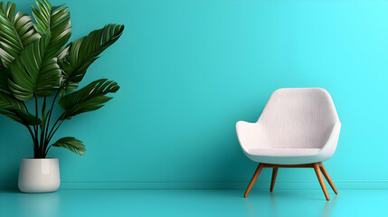 Modern Minimalist White Chair Against Teal Background