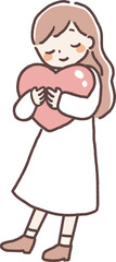 ハートを抱きしめる女性のイラスト　メンタルケア