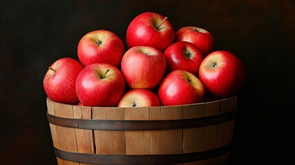 Fresh Red Apples in a Traditional Wooden Basket Surrounded by Natural Background