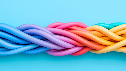 Intertwined Colorful Wires on Blue Background