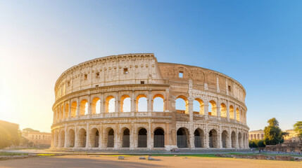 Obraz premium stunning Roman amphitheater stands majestically clear blue sky, showcasing ancient architecture