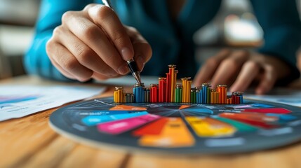 Fototapeta premium Close Up Colorful Bar Graph on Circular Chart Data Analysis