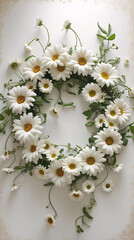 Fototapeta premium Photo of elegant white daisy wreath for holiday door or wall decoration featuring stunning floral arrangement for seasonal celebrations Wedding Photography Aesthetic Wallpaper