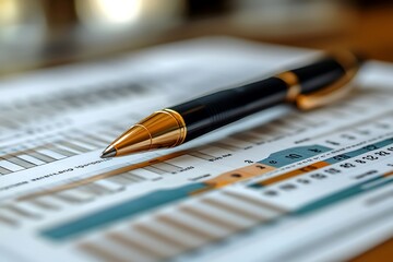 Fototapeta premium Close-up of pen resting on financial charts.