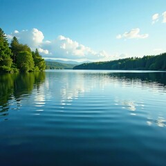 Fototapeta premium Serene lake with circular ripples on calm water surface, calm, clear water, water surface