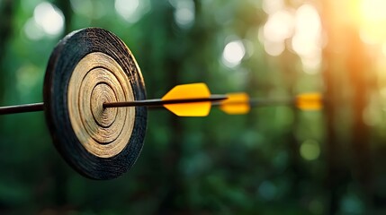 Arrow hitting a wooden archery target