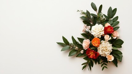 Obraz premium Elegant Minimalist Floral Arrangement with Wild Herbs and Fresh Greenery on Solid Background