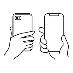 Hand holding Mobile phone. Front camera phone and back camera phone view