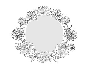 Hand Drawn Rose and Daisy Flower Wreath