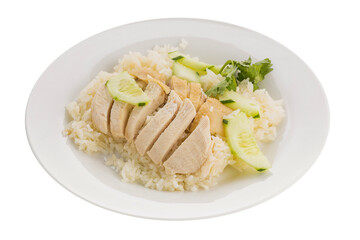 Hainanese chicken rice,  Thai gourmet steamed chicken with rice isolated on a transparent...