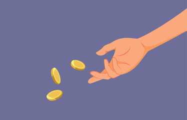 Hand Donates Some Coins to Charity Vector Illustration. Person sparing some change in cash for a donation
