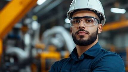 Young Indian Engineer in Safety Gear Overseeing Manufacturing Process in Industrial Setting