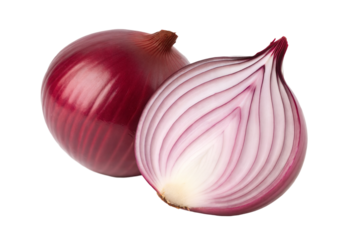 Red onion isolated on transparent background.