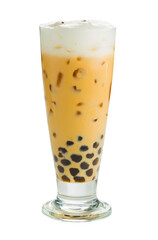 Iced milk tea with bubble frappucino isolated on a transparent background.