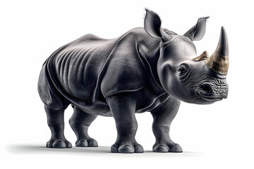 Fototapeta premium Detailed Rhino Illustration in Grey Tones with Golden Horns on White Background Photo