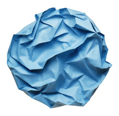 Wrinkled blue paper ball isolated on transparent background