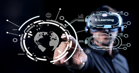 Immersive Virtual Reality E-Learning Experience with Interactive Digital Interfaces and Data Visualization Concepts for Modern Education