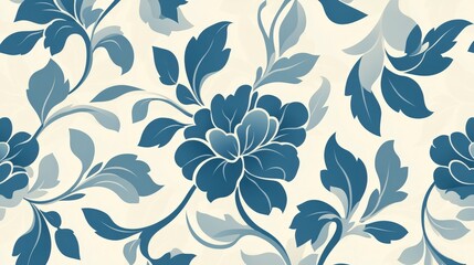 Delicate Floral Lace Seamless Pattern with Elegant Design Elements in Soft Blue and Cream Colors