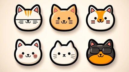 Adorable Cartoon Cat Faces Set Six Cute Kitten Illustrations Perfect for Kids' Designs